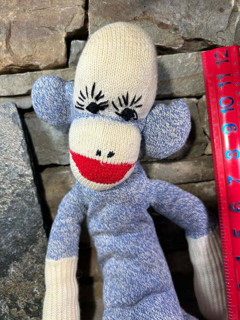 Vintage Sock Monkey blue and cream 18”